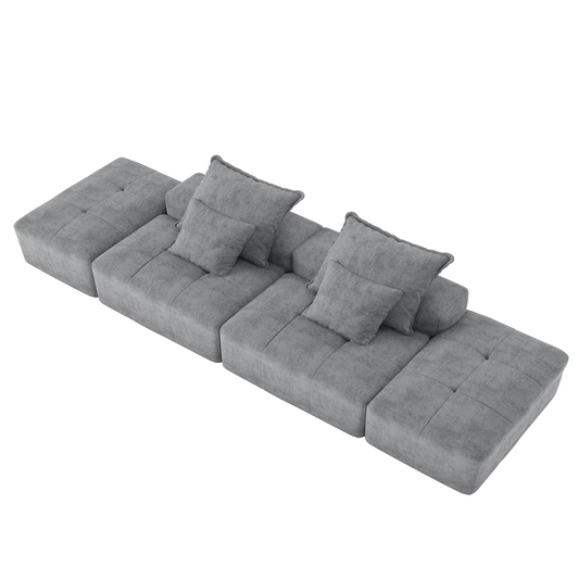 Modern Oversized Modular Sectional Sofa with 2 Ottoman and 2 Seat, Sparkling Chenille Fabric Soft Cushion Sofa with 4 Pillows, 4 PCS DIY Combination Tufted Sofa, No Assembly Required, GREY