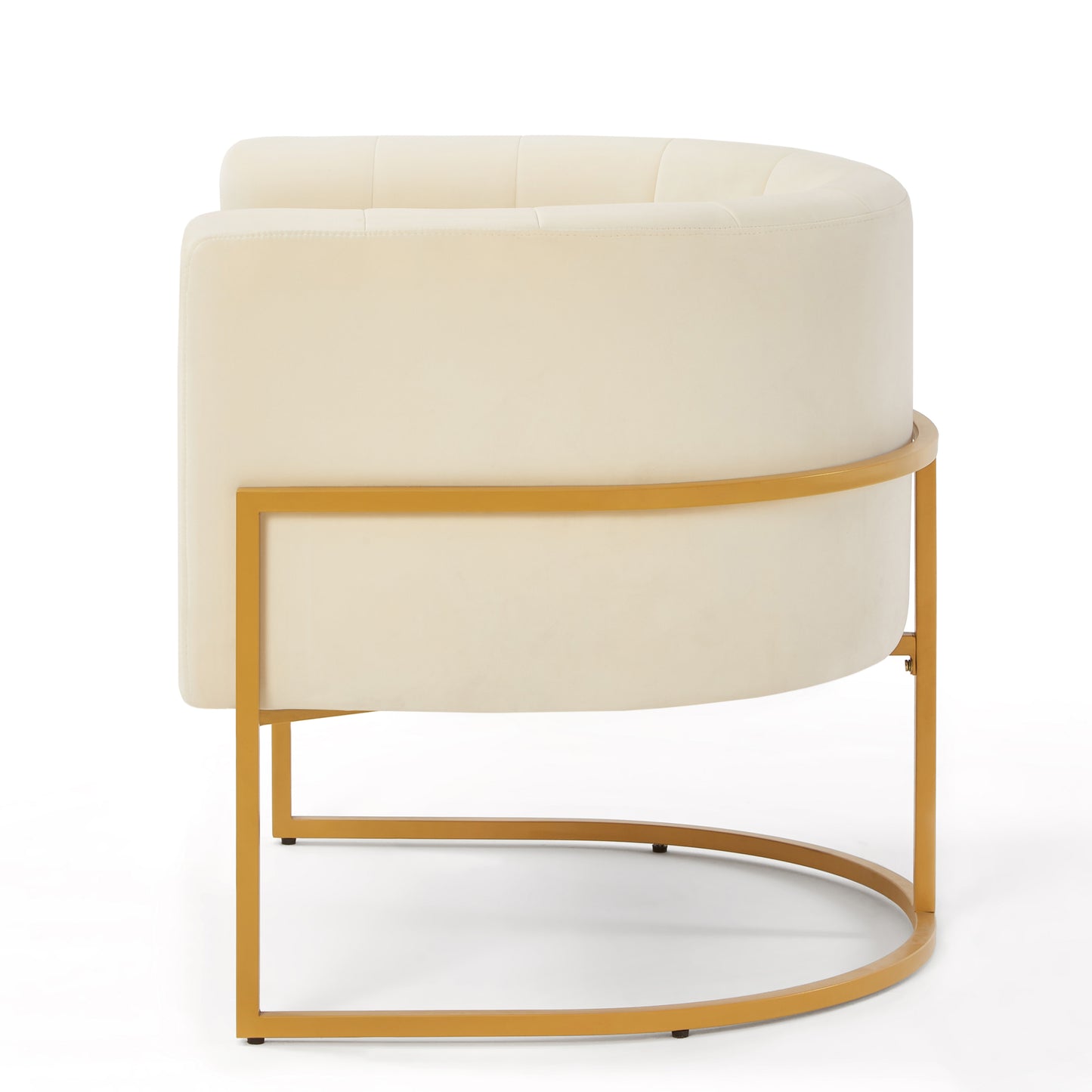 Silla tapizada de terciopelo con soporte de metal dorado,Silla de ocio para sala de estar de mediados de siglo con respaldo curvo -Crema