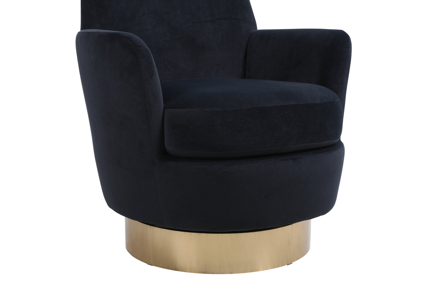 Velvet Swivel Barrel Chair, Swivel Accent Chairs Armchair for Living Room, Reading Chairs for Bedroom Comfy, Round Barrel Chairs with Gold Stainless Steel Base (Black)