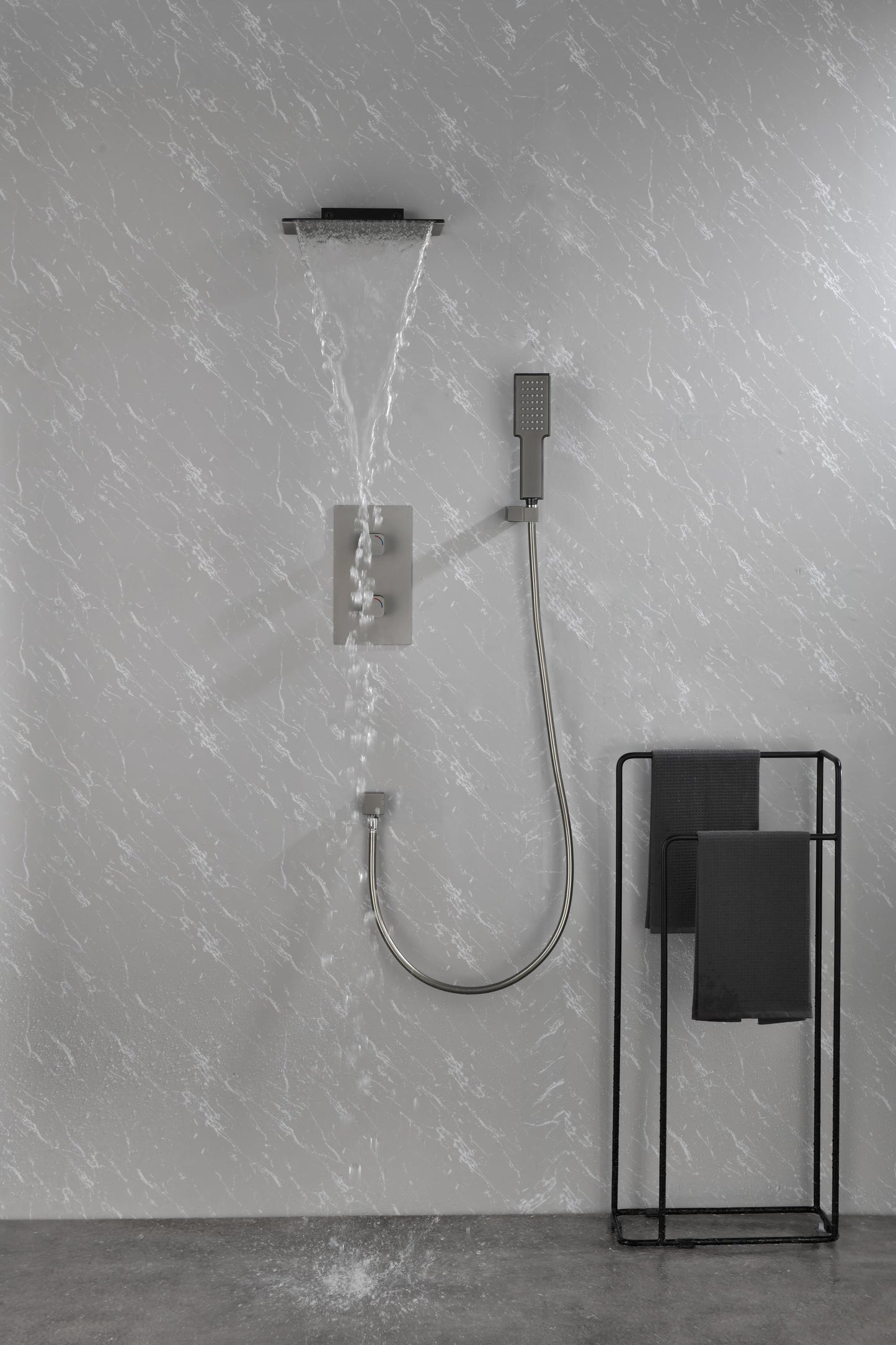 Waterfall Spout Wall Mounted shower  with Handheld   Shower  Systems  Gun Gray Metal