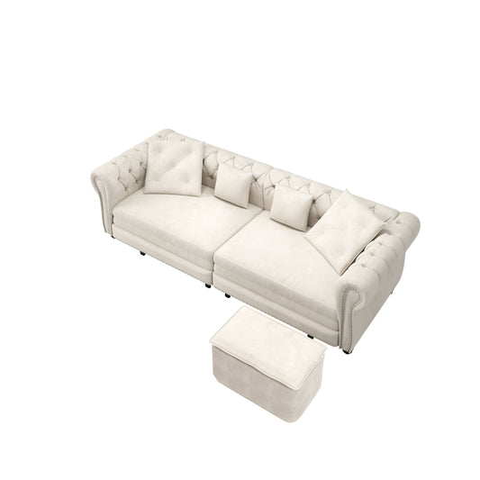 89 ' W 3-in-1 Pull-Out Sofa Bed, Convertible Sleeper Sofa Bed,King Size Sofa Bed, Chaise Lounge,Velvet Tthree Seater Sofa with Movable Ottoman, Tufted Design. Suitable for Living Rooms and Offices