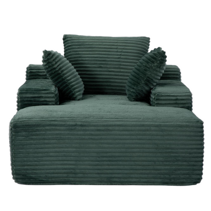 Oversized Chaise Lounge Chair Cozy Cloud Couch, Modern Plush Corduroy Upholstered Sleeper Sofa Daybed with 3 Throw Pillows and Wide Armrest for Living Room, No Assembly Required,Green