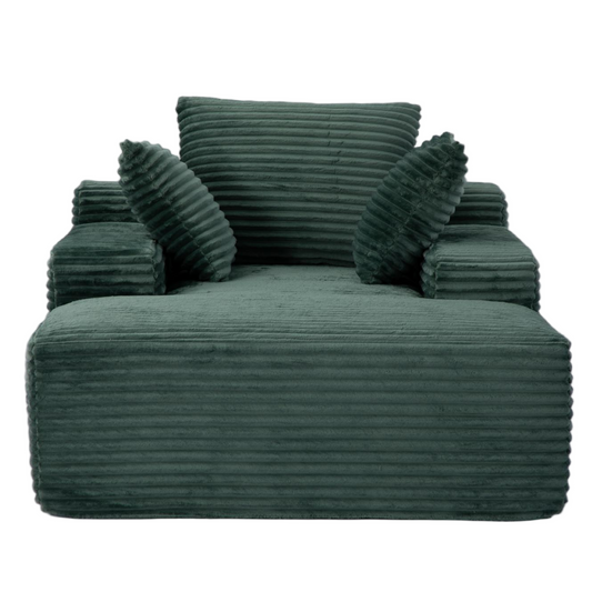 Oversized Chaise Lounge Chair Cozy Cloud Couch, Modern Plush Corduroy Upholstered Sleeper Sofa Daybed with 3 Throw Pillows and Wide Armrest for Living Room, No Assembly Required,Green
