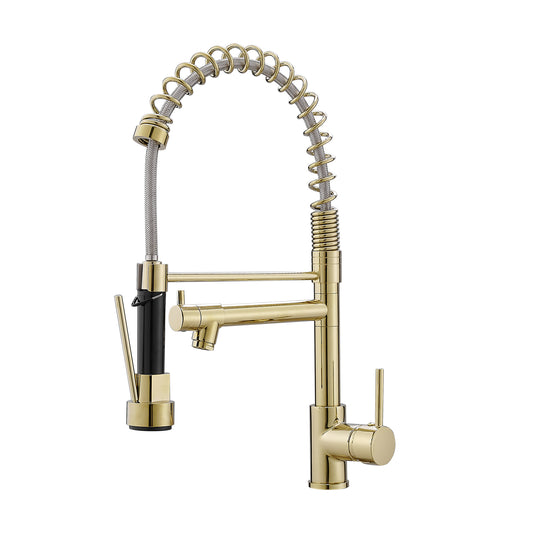 Commercial Kitchen Faucet with Pull Down Sprayer, Single Handle Single Lever Kitchen Sink Faucet Gold Faucet