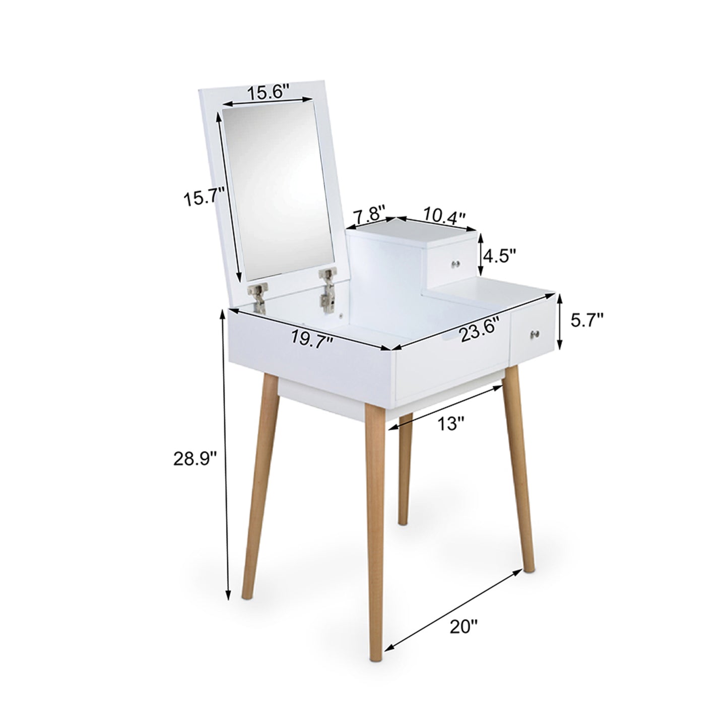 Wooden Vanity Desk Flip-top Dressing Mirror Writing table Computer Desk,White