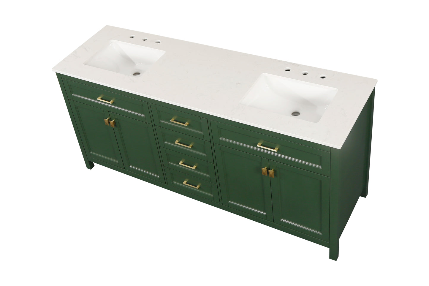 Combinación de lavabo de tocador con encimera de mármol, gabinete de lavabo de baño y tocadores de baño para decoración del hogar - Tocador verde completamente ensamblado de 72 pulgadas con fregadero 23V03-72VG