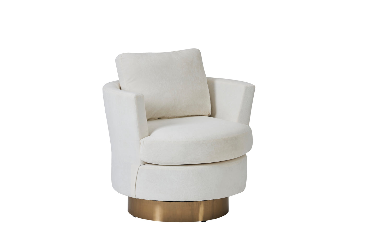 Silla de barril giratoria de terciopelo, sillas giratorias decorativas, sillón para sala de estar, sillas de lectura para dormitorio, cómodas, sillas redondas con base de acero inoxidable dorado (beige)