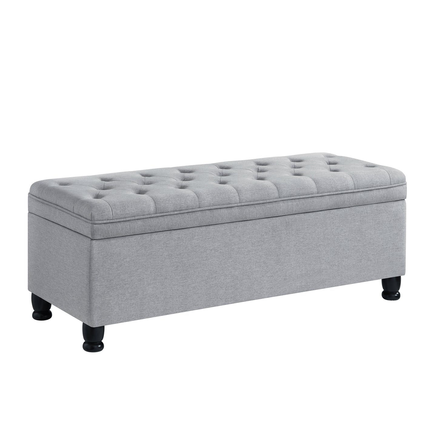 Upholstered tufted button storage bench ,Linen fabric entry bench with spindle wooden legs, Bed bench- Light Gray